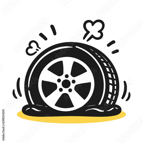 Blown Out Tire Cartoon Graphic