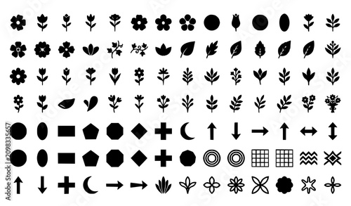 Elegant Floral and Abstract Geometric Black Silhouette Vector Set