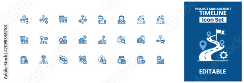 Editable project management timeline icon set for business planning and strategic development