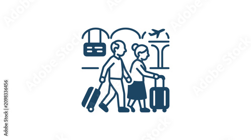 Canvastavla Couple walking with travel luggage.