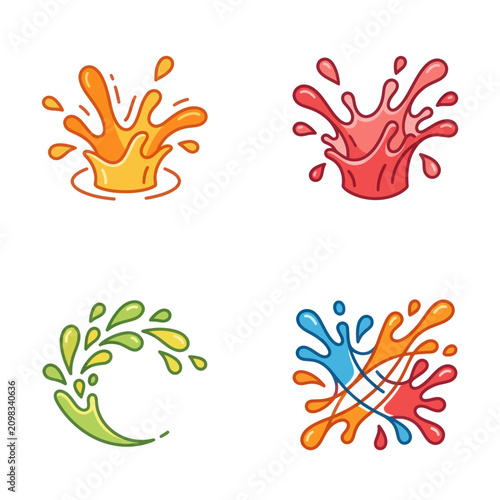 Fotografie Colorful Liquid Splash Droplet Icons Set.