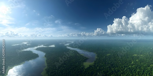 Aerial View of Lush Rainforest and Winding River