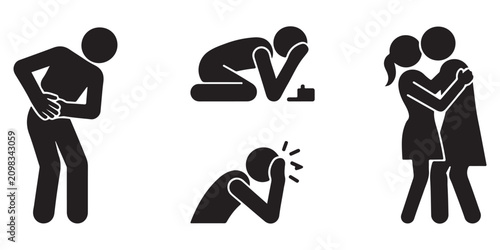 Tableau sur toile Set of icons representing human emotions and physical states like pain sadness and happiness with people in different poses