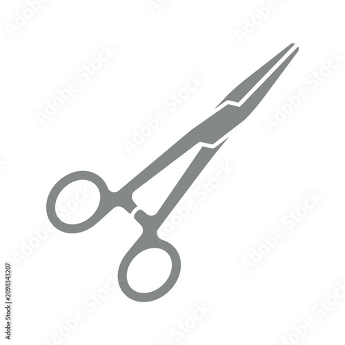 Fotografie Surgical hemostat clamp, medical instrument for gripping and clamping, sterile e