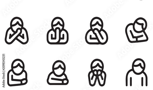 Tableau sur toile Collection of simple icons depicting human emotions and body language including sadness and contemplation