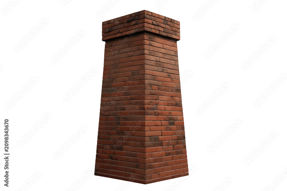 Obraz premium Brick chimney projecting, isolated on transparent background illustrating home heating and residential architecture