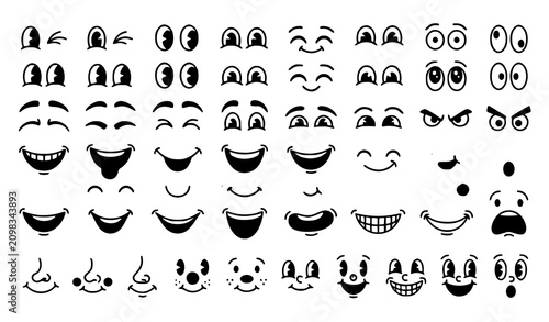 Canvas Print Vintage cartoon face parts with retro mascot eyes mouths smiles and classic anim