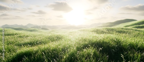 Sunlit Rolling Hills and Grassland