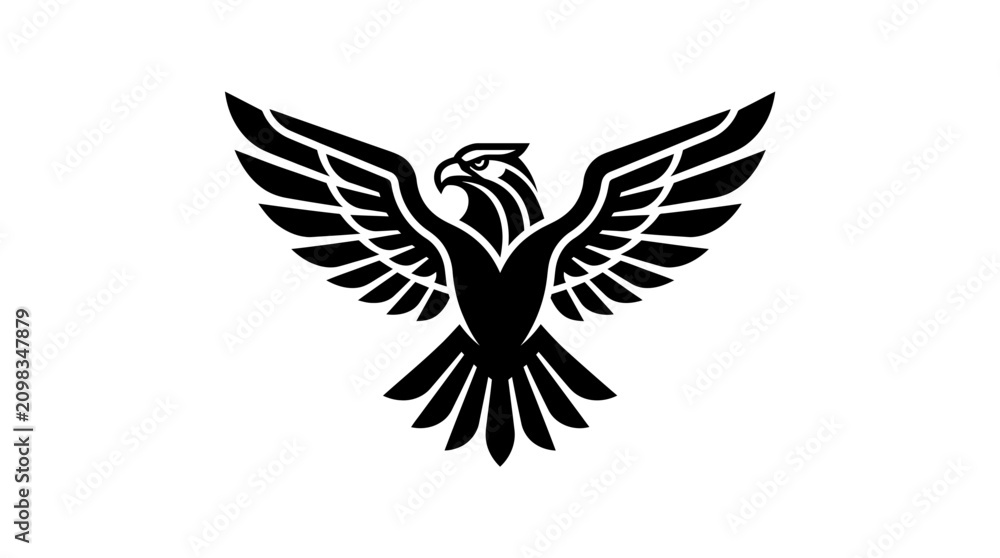 Fototapeta premium Stylized Black Eagle Silhouette with Wings Spread Wide.