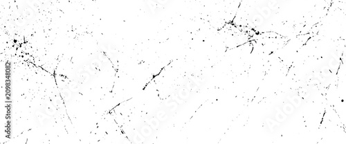 Black ink splatters and fine lines on a stark white background creating a textured abstract pattern grunge