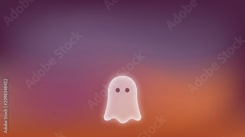 Glowing Ghost on Purple Orange Gradient Background