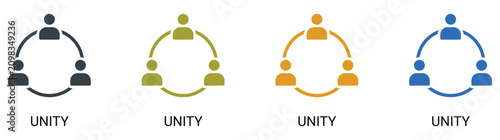 Quadro su tela Corporate business unity and community network solid icon set, user avatars connected in circular group link structure, corporate human resources division and team partnership vector