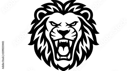 Roaring lion head mascot design for sports team emblem or powerful brand identity logo.