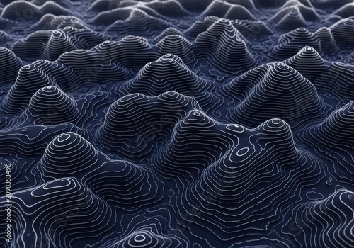 Abstract textured dark surface with intricate wave-like patterns creating a futuristic landscape