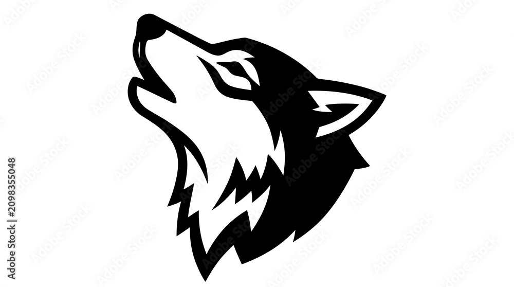 Obraz premium Stylized howling wolf head logo design vector graphic for sports teams and brand identity.