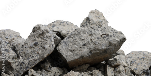 Bild auf Leinwand A pile of broken concrete debris with rough textures isolated on a white background