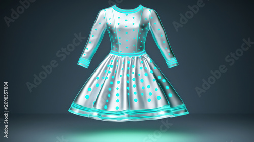 Metallic dress line dress polka dot turquoise silver fashion garment illustration clothing Metallic turquoise polka dot line dress, glowing