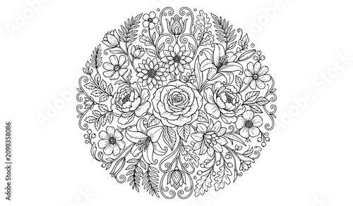 Obraz na plátně Hand Drawn Ice Cream Dessert Coloring Page with Scoops Cones and Sweet Decoratio