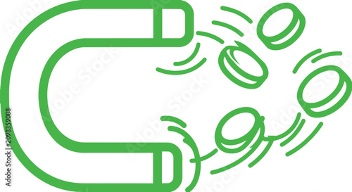 Magnet attracting coins representing financial gain and profit