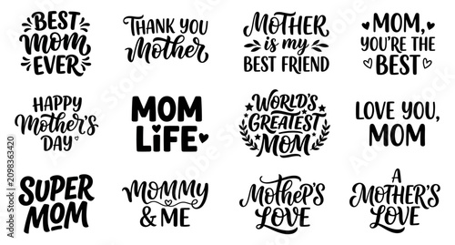 Foto Collection of decorative handlettered phrases celebrating mothers and motherhood