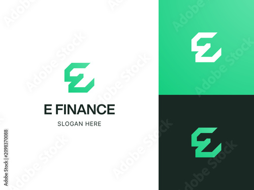 Modern letter E finance logo design template with green geometric monogram icon for corporate business branding