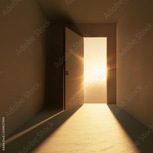 Open Door with Golden Sunrise in Minimal Architectural Interio