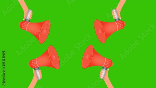 Animated orange speakers appear from all four corners on a green screen background, ideal for promotions, announcements, advertising, social media marketing, sale campaigns, and attention-grabbing vid