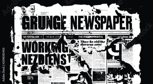 Foto Distressed old newspaper texture with stylized gibberish print.