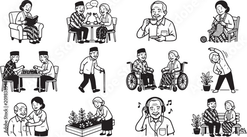 Senior citizens enjoying diverse hobbies and active daily lifestyles