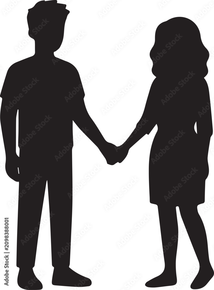 Fototapeta premium Couple Holding Hands Silhouette Minimalist Vector Graphic Art Design Illustration. 