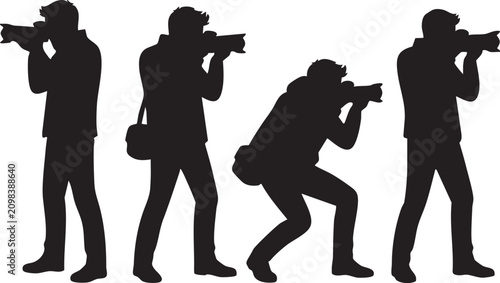 Fotografie Photographer Silhouette Set with DSLR Camera, Professional Photography, Camerama