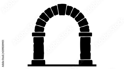 black silhouette of a stone archway gate isolated on white background