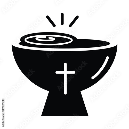 Fotografía Christian baptismal font vector icon with holy cross, religious baptism ceremony
