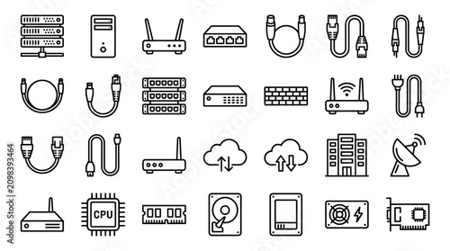 Foto Computer hardware and networking equipment vector icons.