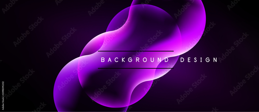 Naklejka premium Abstract purple design. Flowing shapes create dynamic visual effect. Dark background emphasizes bright curves, text reads background design.