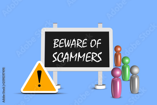 Beware of scammers safety warning on billboard with people