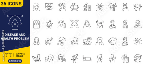 Schilderij op canvas Disease and health problem icon set