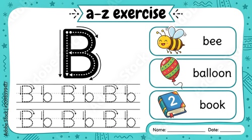 Картината върху платно Preschool letter B tracing worksheet