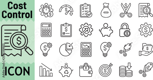 Cost control icon collection for financial management tools.