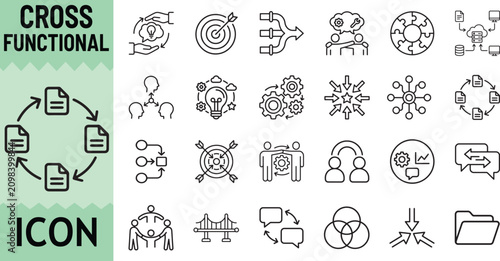 Fotografie Cross functional collaboration icon set for team management.