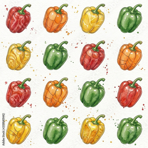 seamless pattern with peppers watercolor wash 