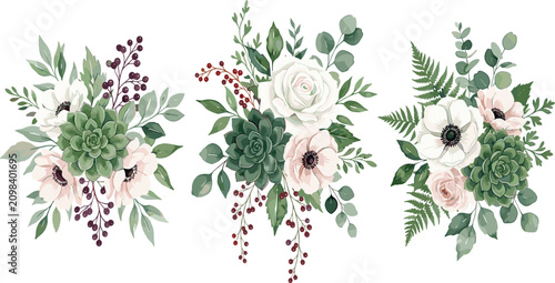 Foto Elegant winter wedding floral bouquet vector illustration collection featuring g