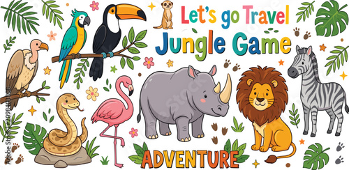 Photography Cute cartoon safari jungle wild animals adventure vector illustration banner fea