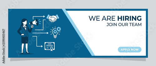 Hiring announcement with icons and woman