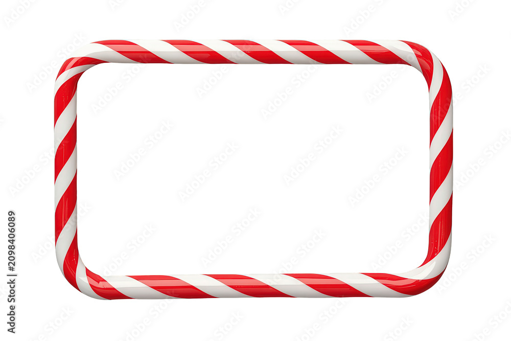 Fototapeta premium Candy cane frame with red and white stripes creating a festive holiday border element for winter season designs