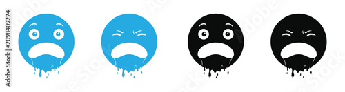 Foto Sad emoticon  icon Four faces with dripping paint effect in blue and black on white background vector illustration