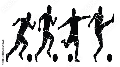 Tableau sur toile Soccer players perform various athletic movements while kicking a ball on the field