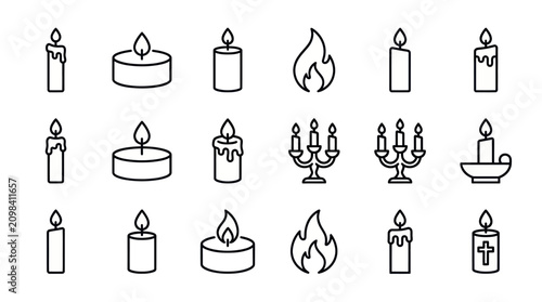 Fotografía Assorted candle and flame thin line icons