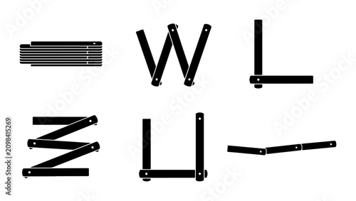 Fotografie Folding Ruler Icons, Measuring Tools, Engineering Symbols, Construction Graphics