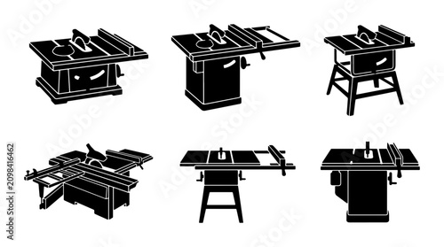 Konstfotografi Table Saw Icons, Woodworking Tools Set, Carpentry Equipment Vector Graphics, Wor